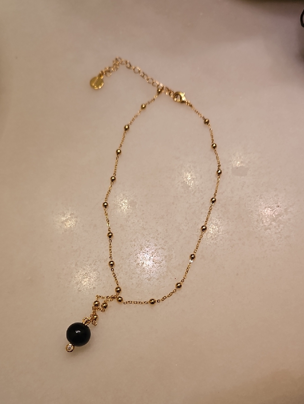 Gold Beaded Chain Necklace with Black Pendant - Women's Jewelry